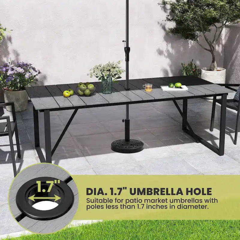Outdoor Patio Aluminum Dining Table Rectangle with Umbrella Hole