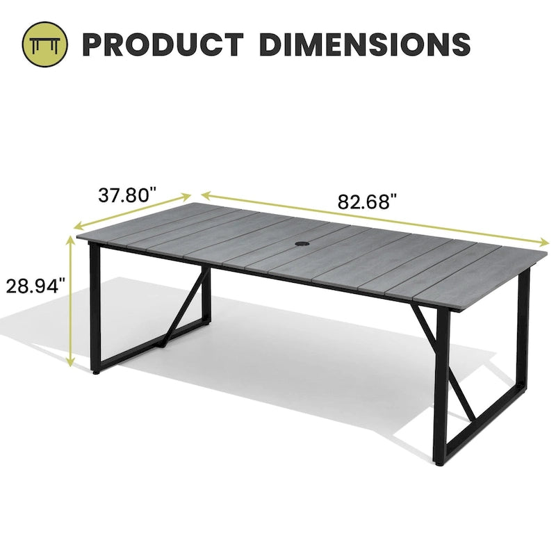 Outdoor Patio Aluminum Dining Table Rectangle with Umbrella Hole