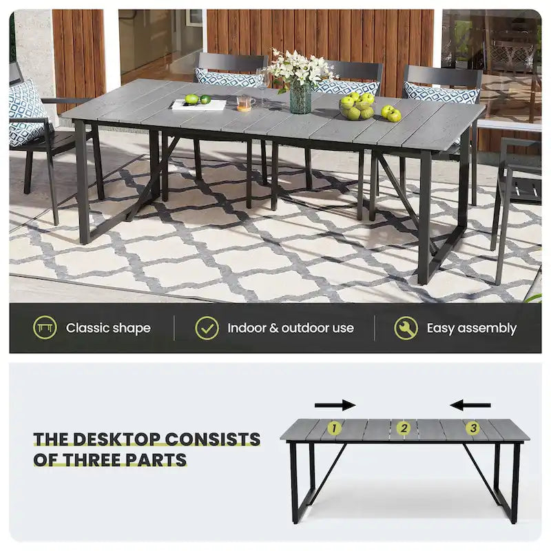 Outdoor Patio Aluminum Dining Table Rectangle with Umbrella Hole