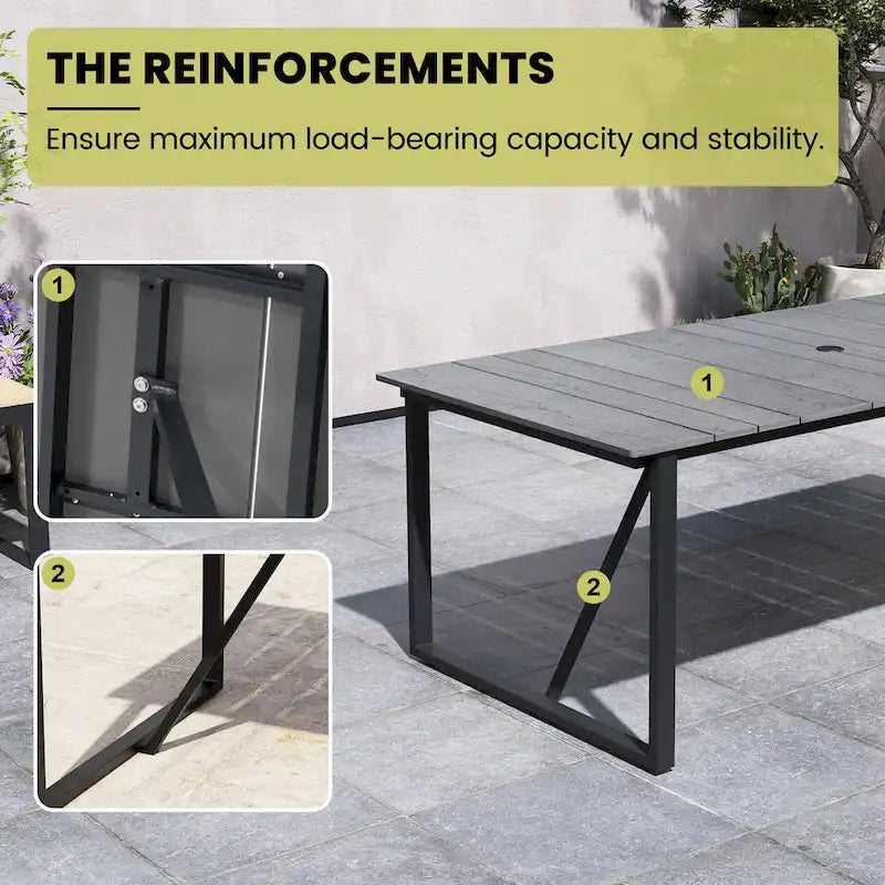 Outdoor Patio Aluminum Dining Table Rectangle with Umbrella Hole