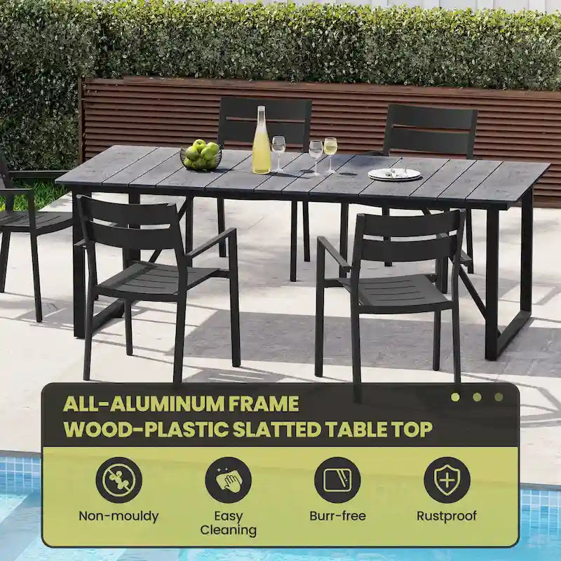 Outdoor Patio Aluminum Dining Table Rectangle with Umbrella Hole