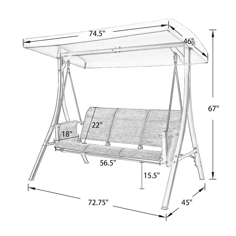 3-Seater Outdoor Porch Patio Hammock Swing Glider Bench