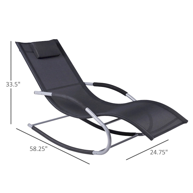 Outsunny Zero Gravity Chaise Rocker Patio Lounge Chairs with Recliner w/ Detachable Pillow & Weather-Fighting Fabric, Black