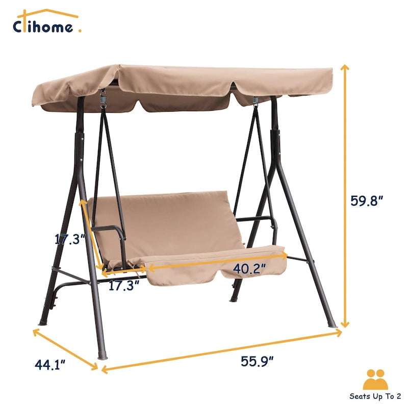 Clihome 2 Person Outdoor Porch Swing with Removable Cushions