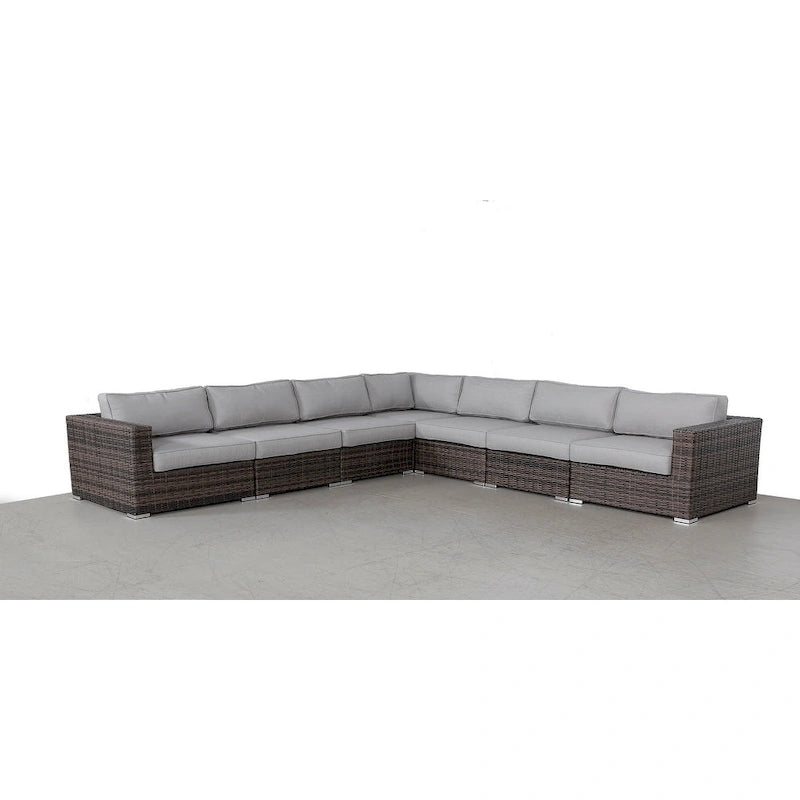 LSI 7 Piece Rattan Sectional Seating Group with Cushions