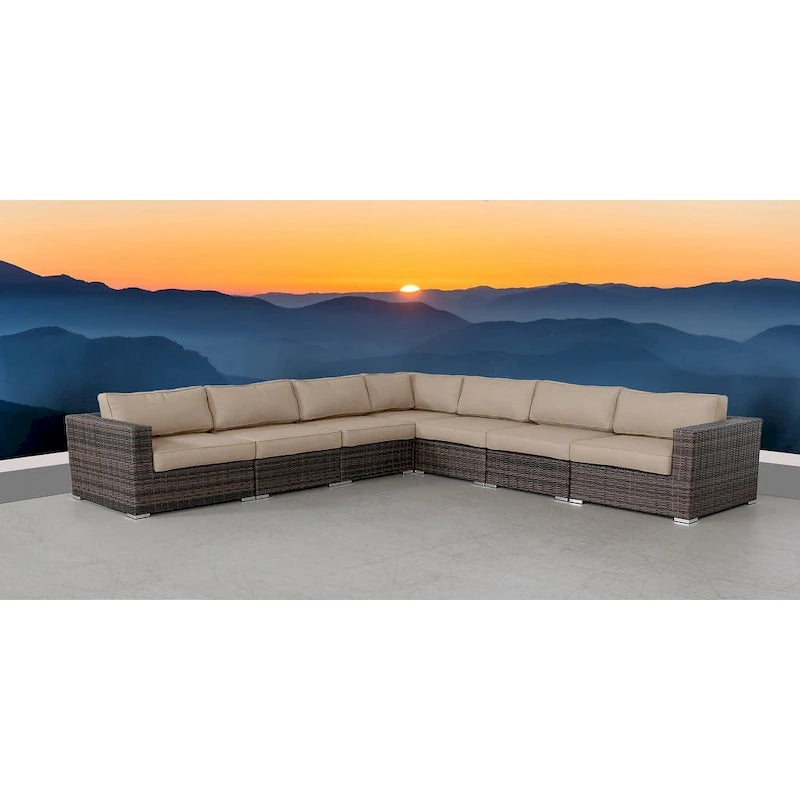 LSI 7 Piece Rattan Sectional Seating Group with Cushions