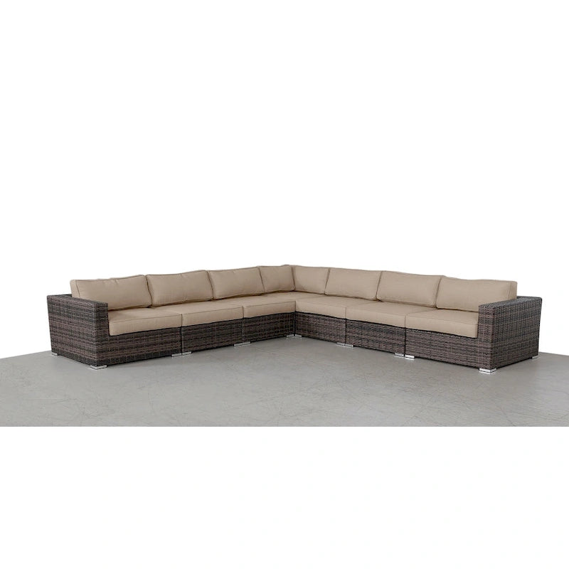 LSI 7 Piece Rattan Sectional Seating Group with Cushions
