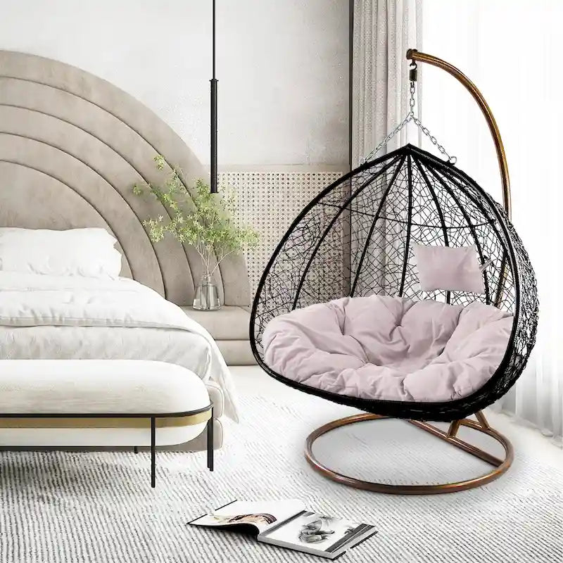 Modern Outdoor 2 Person Wicker Double Hanging Egg Swing Chair