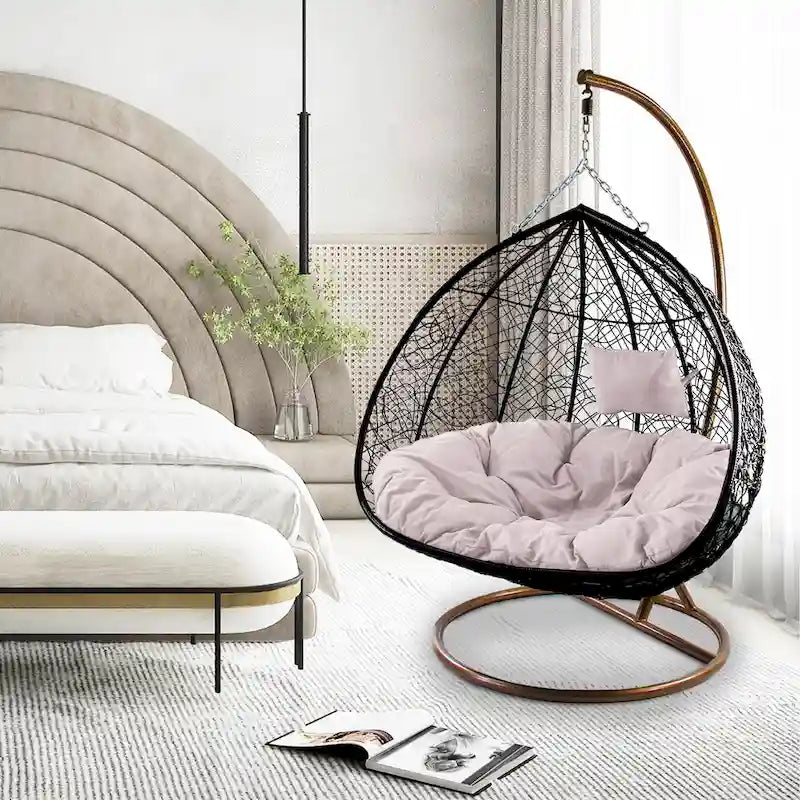 Modern Outdoor 2 Person Wicker Double Hanging Egg Swing Chair