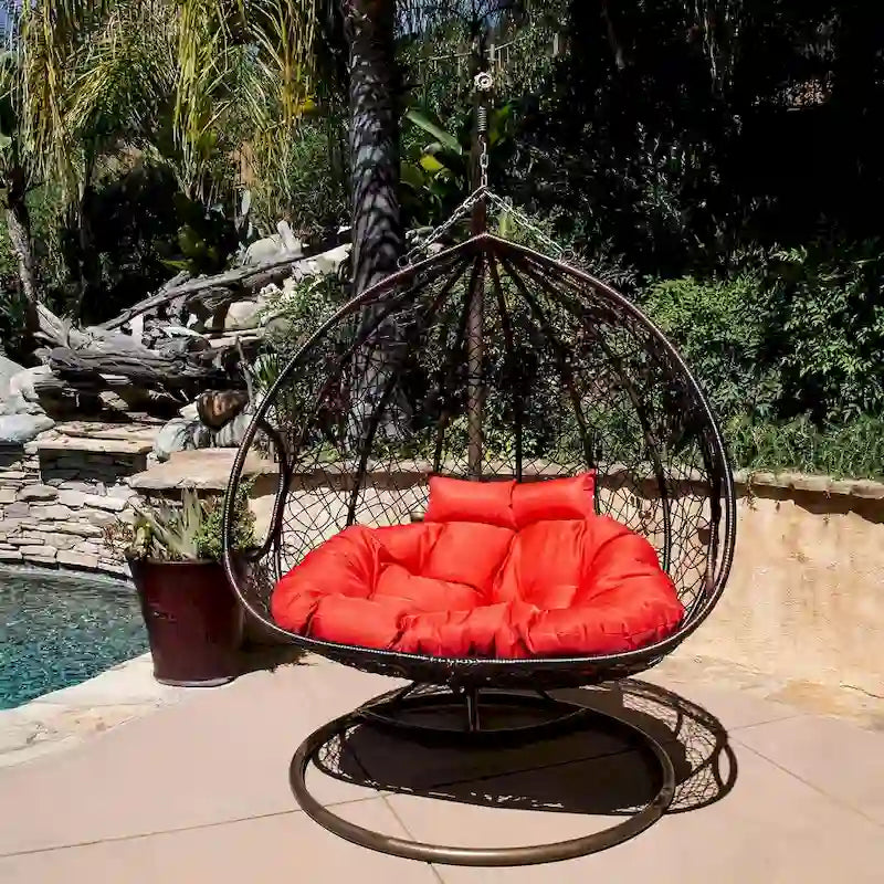 Modern Outdoor 2 Person Wicker Double Hanging Egg Swing Chair