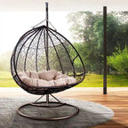 Modern Outdoor 2 Person Wicker Double Hanging Egg Swing Chair