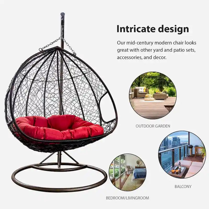 Modern Outdoor 2 Person Wicker Double Hanging Egg Swing Chair