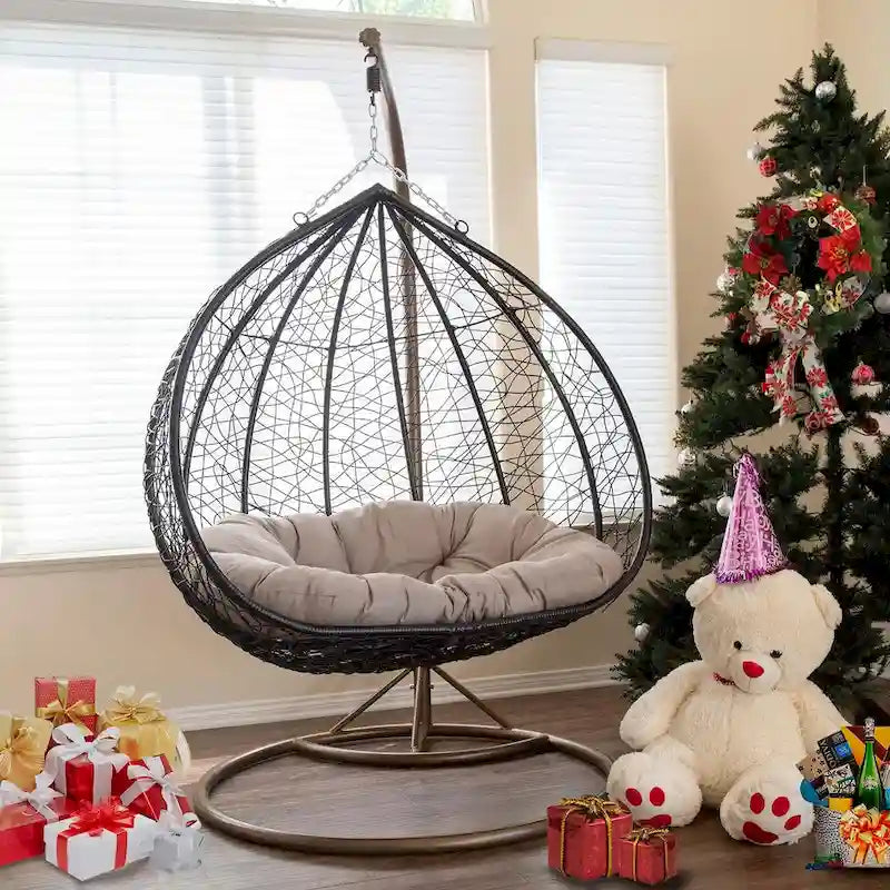 Modern Outdoor 2 Person Wicker Double Hanging Egg Swing Chair