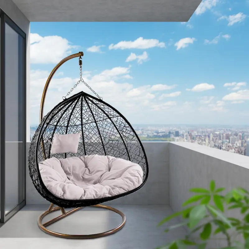 Modern Outdoor 2 Person Wicker Double Hanging Egg Swing Chair
