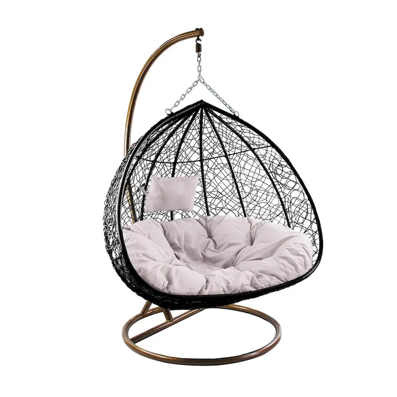 Modern Outdoor 2 Person Wicker Double Hanging Egg Swing Chair