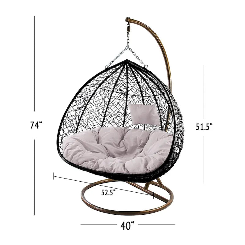 Modern Outdoor 2 Person Wicker Double Hanging Egg Swing Chair