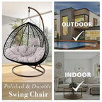 Modern Outdoor 2 Person Wicker Double Hanging Egg Swing Chair