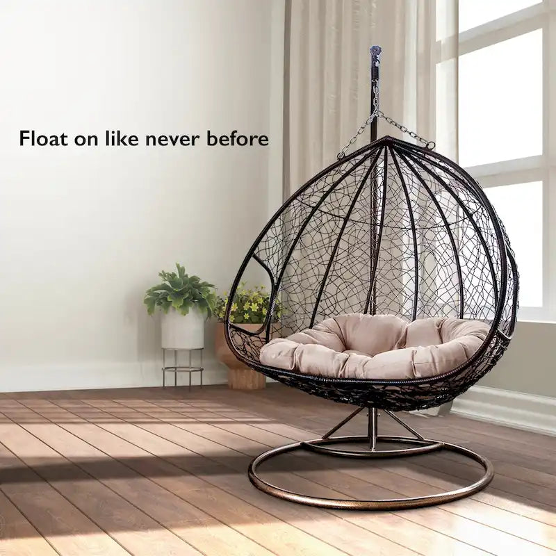 Modern Outdoor 2 Person Wicker Double Hanging Egg Swing Chair