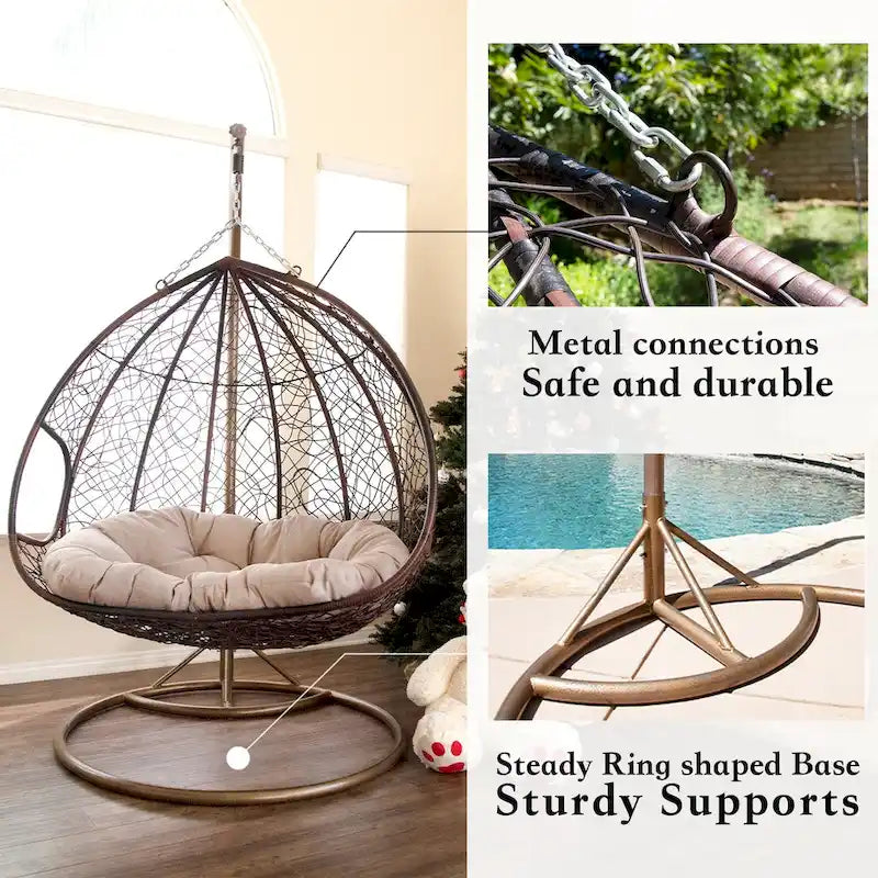 Modern Outdoor 2 Person Wicker Double Hanging Egg Swing Chair
