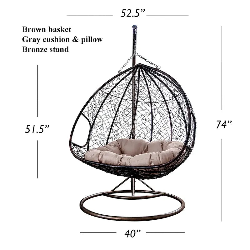 Modern Outdoor 2 Person Wicker Double Hanging Egg Swing Chair