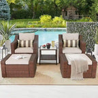 5-piece Outdoor Patio Wicker Lounge Chair and Ottoman Conversation Set