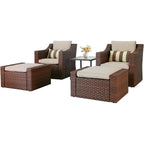 5-piece Outdoor Patio Wicker Lounge Chair and Ottoman Conversation Set