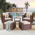 5-piece Outdoor Patio Wicker Lounge Chair and Ottoman Conversation Set