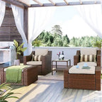 5-piece Outdoor Patio Wicker Lounge Chair and Ottoman Conversation Set