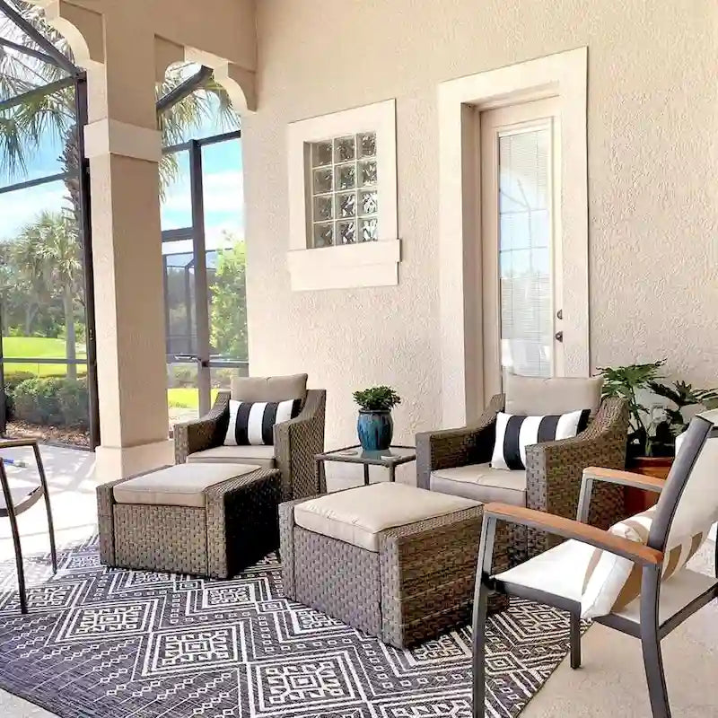 5-piece Outdoor Patio Wicker Lounge Chair and Ottoman Conversation Set