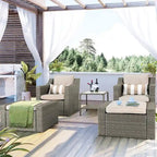 5-piece Outdoor Patio Wicker Lounge Chair and Ottoman Conversation Set