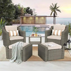 5-piece Outdoor Patio Wicker Lounge Chair and Ottoman Conversation Set