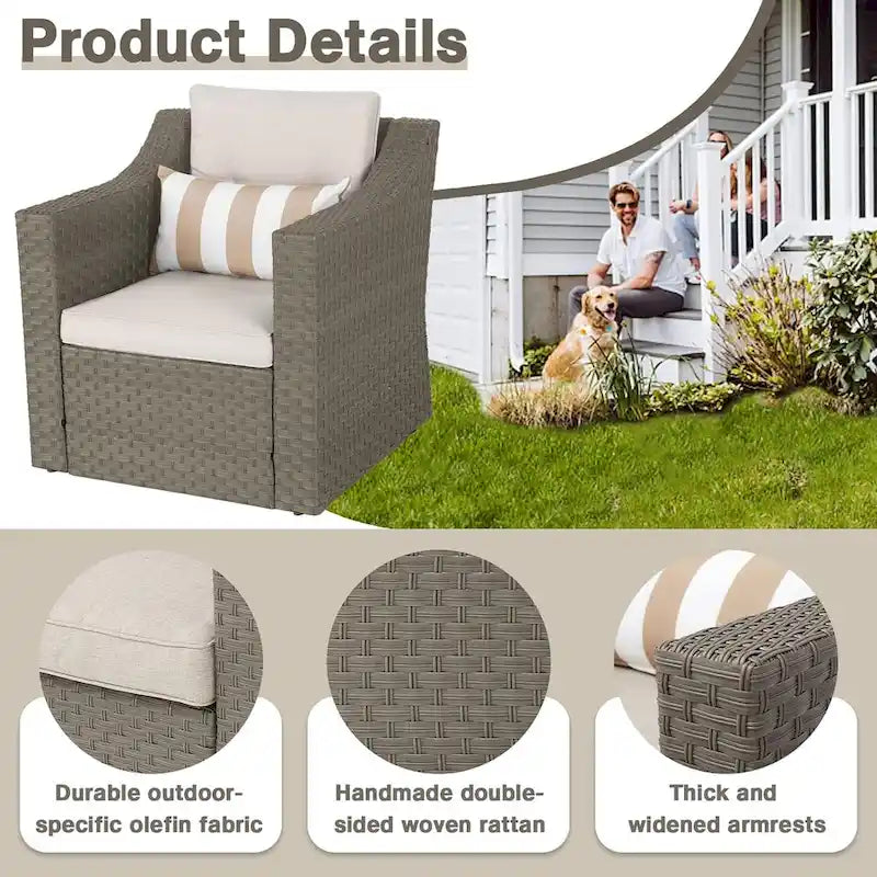 5-piece Outdoor Patio Wicker Lounge Chair and Ottoman Conversation Set