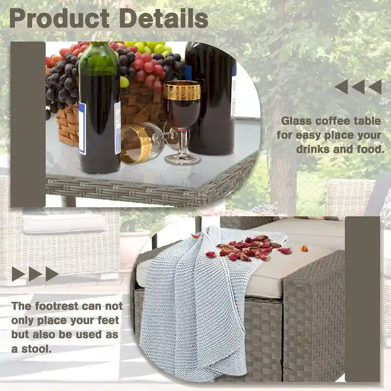 5-piece Outdoor Patio Wicker Lounge Chair and Ottoman Conversation Set