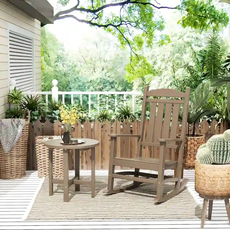 Polytrends Laguna Hdpe All Weather Outdoor Patio Rocking Chair With Side Table (2-Piece Set)