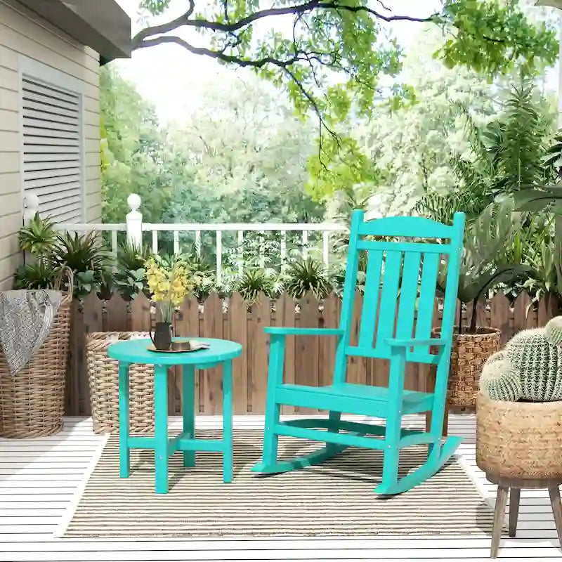 Polytrends Laguna Hdpe All Weather Outdoor Patio Rocking Chair With Side Table (2-Piece Set)