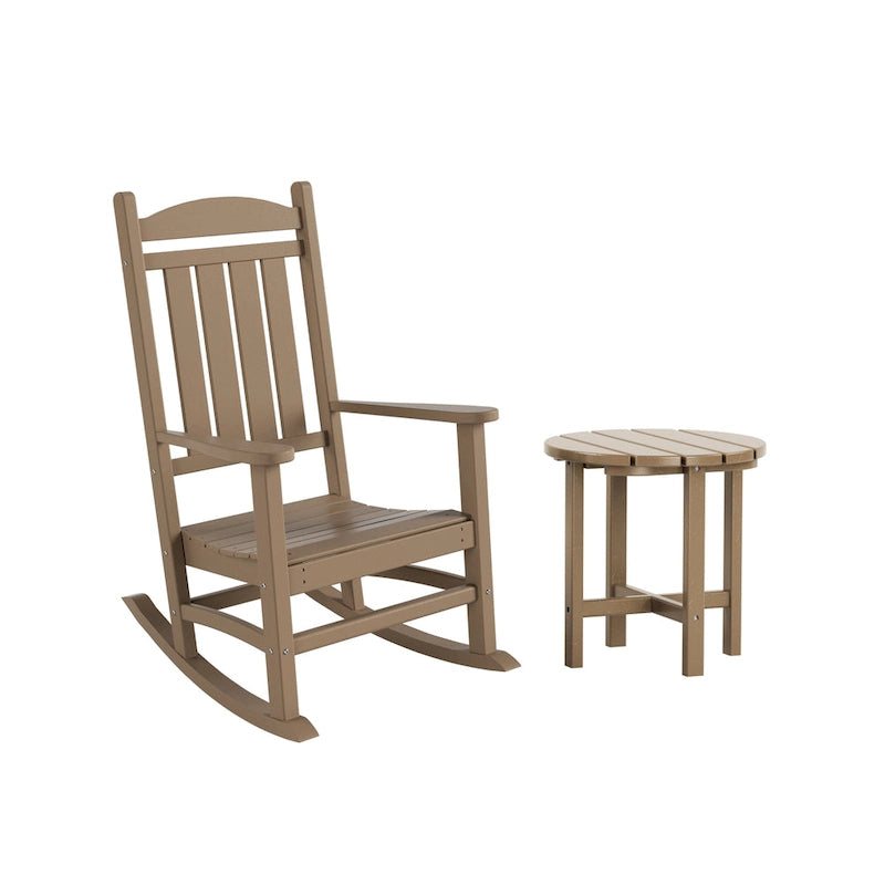 Polytrends Laguna Hdpe All Weather Outdoor Patio Rocking Chair With Side Table (2-Piece Set)