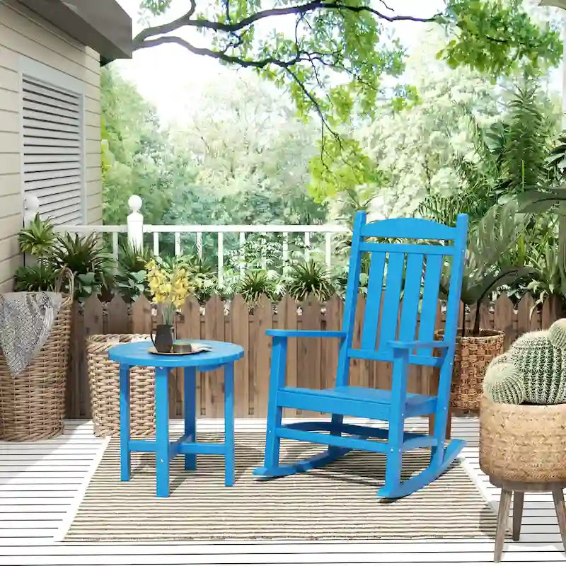 Polytrends Laguna Hdpe All Weather Outdoor Patio Rocking Chair With Side Table (2-Piece Set)
