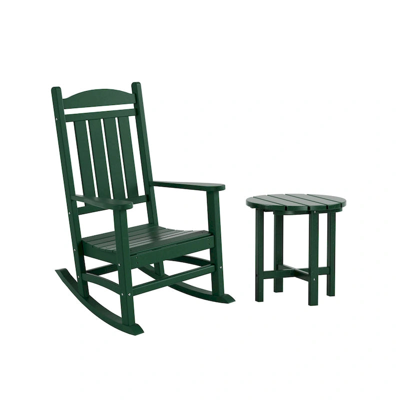 Polytrends Laguna Hdpe All Weather Outdoor Patio Rocking Chair With Side Table (2-Piece Set)