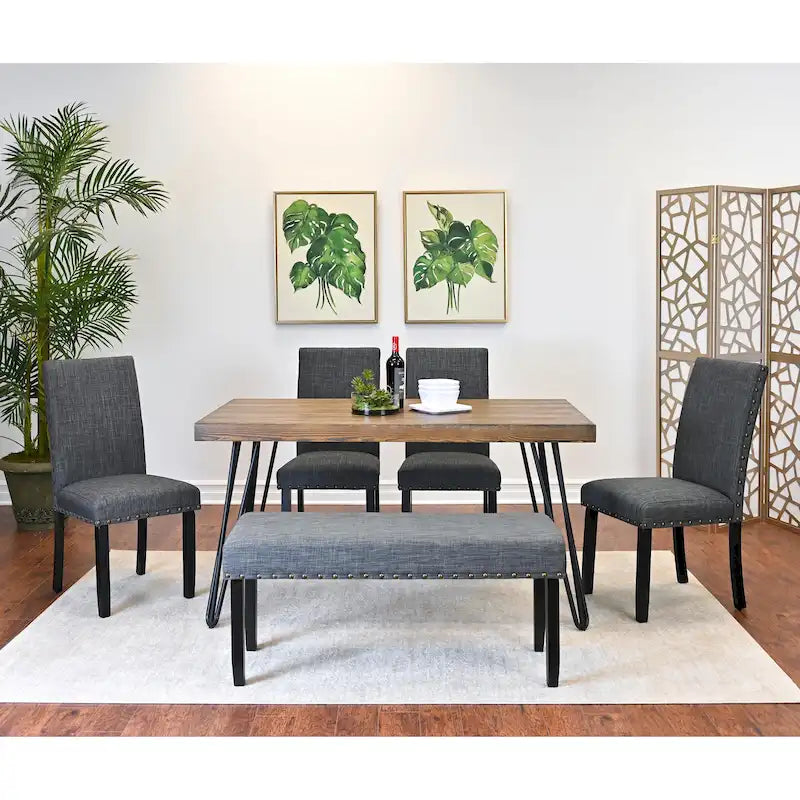 Amisos 6-Piece Dining Set, Hairpin Dining Table with 4 Chairs and Upholstery Bench