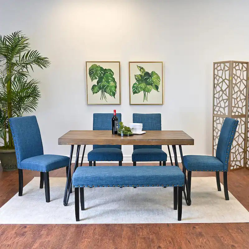  Amisos 6-Piece Dining Set, Hairpin Dining Table with 4 Chairs and Upholstery Bench