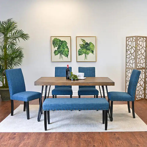  Amisos 6-Piece Dining Set, Hairpin Dining Table with 4 Chairs and Upholstery Bench