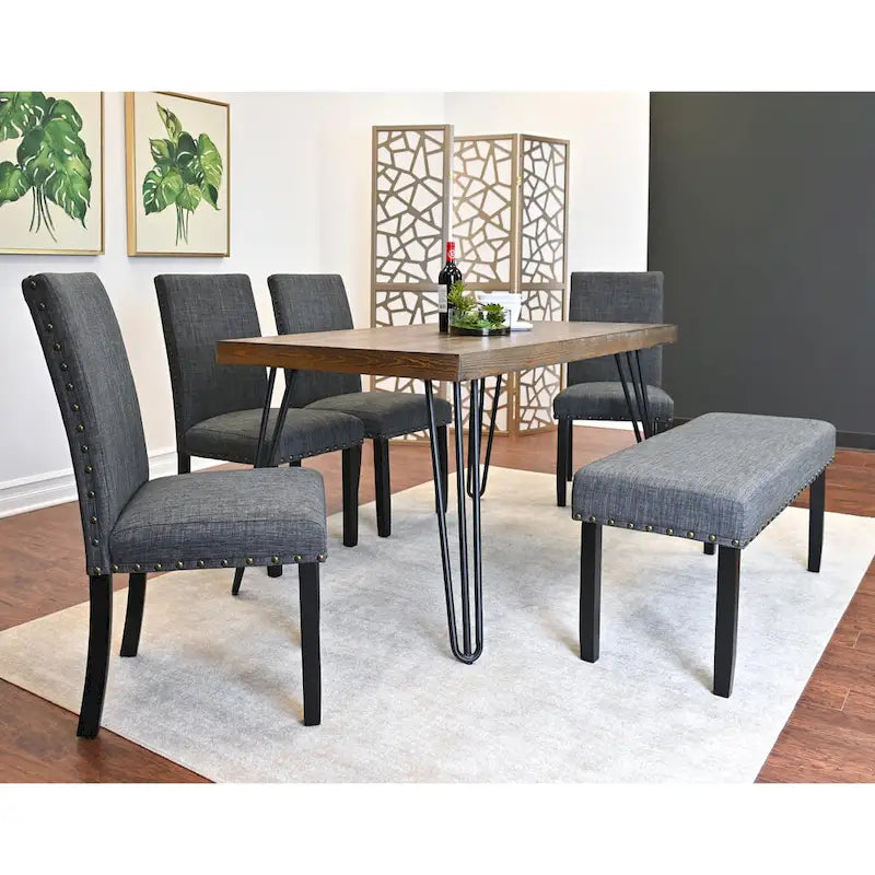 Amisos 6-Piece Dining Set, Hairpin Dining Table with 4 Chairs and Upholstery Bench