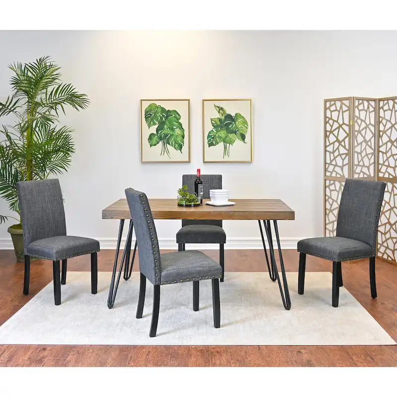 Amisos 6-Piece Dining Set, Hairpin Dining Table with 4 Chairs and Upholstery Bench