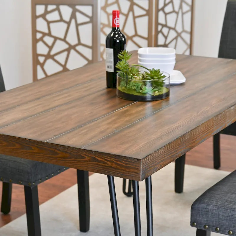 Amisos 6-Piece Dining Set, Hairpin Dining Table with 4 Chairs and Upholstery Bench