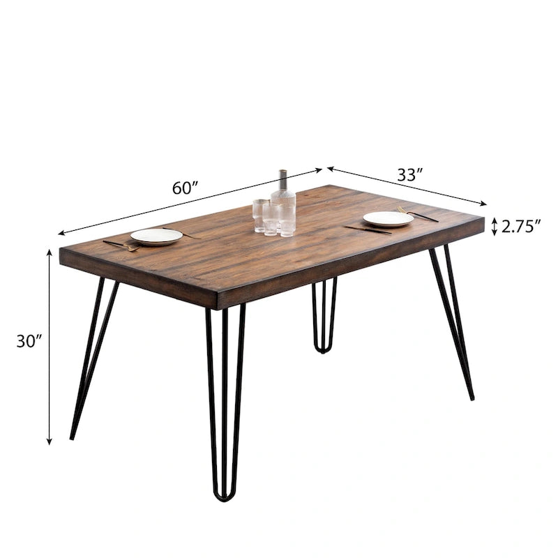 Amisos 6-Piece Dining Set, Hairpin Dining Table with 4 Chairs and Upholstery Bench