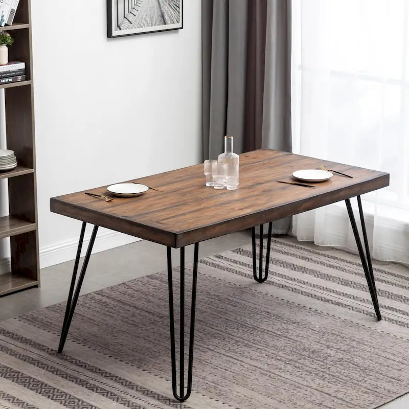 Amisos 6-Piece Dining Set, Hairpin Dining Table with 4 Chairs and Upholstery Bench