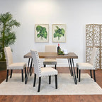Amisos 6-Piece Dining Set, Hairpin Dining Table with 4 Chairs and Upholstery Bench