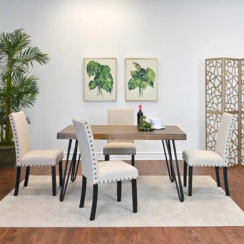 Amisos 6-Piece Dining Set, Hairpin Dining Table with 4 Chairs and Upholstery Bench