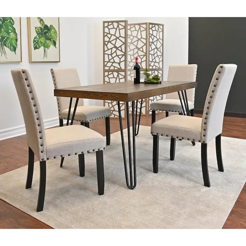 Amisos 6-Piece Dining Set, Hairpin Dining Table with 4 Chairs and Upholstery Bench