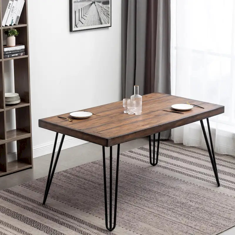 Amisos 6-Piece Dining Set, Hairpin Dining Table with 4 Chairs and Upholstery Bench